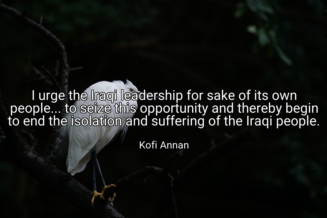 I urge the Iraqi leadership for sake of its own people... to seize this opportunity and thereby begin to end the isolation and suffering of the Iraqi people. - Kofi Annan