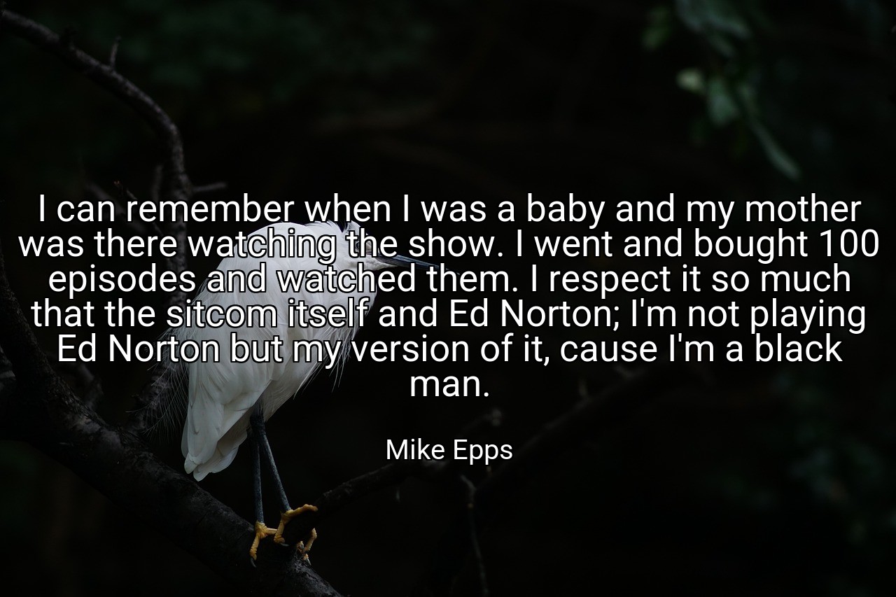 I can remember when I was a baby and my mother was there watching the show. I went and bought 100 episodes and watched them. I respect it so much that the sitcom itself and Ed Norton; I'm not playing Ed Norton but my version of it, cause I'm a black man. - Mike Epps