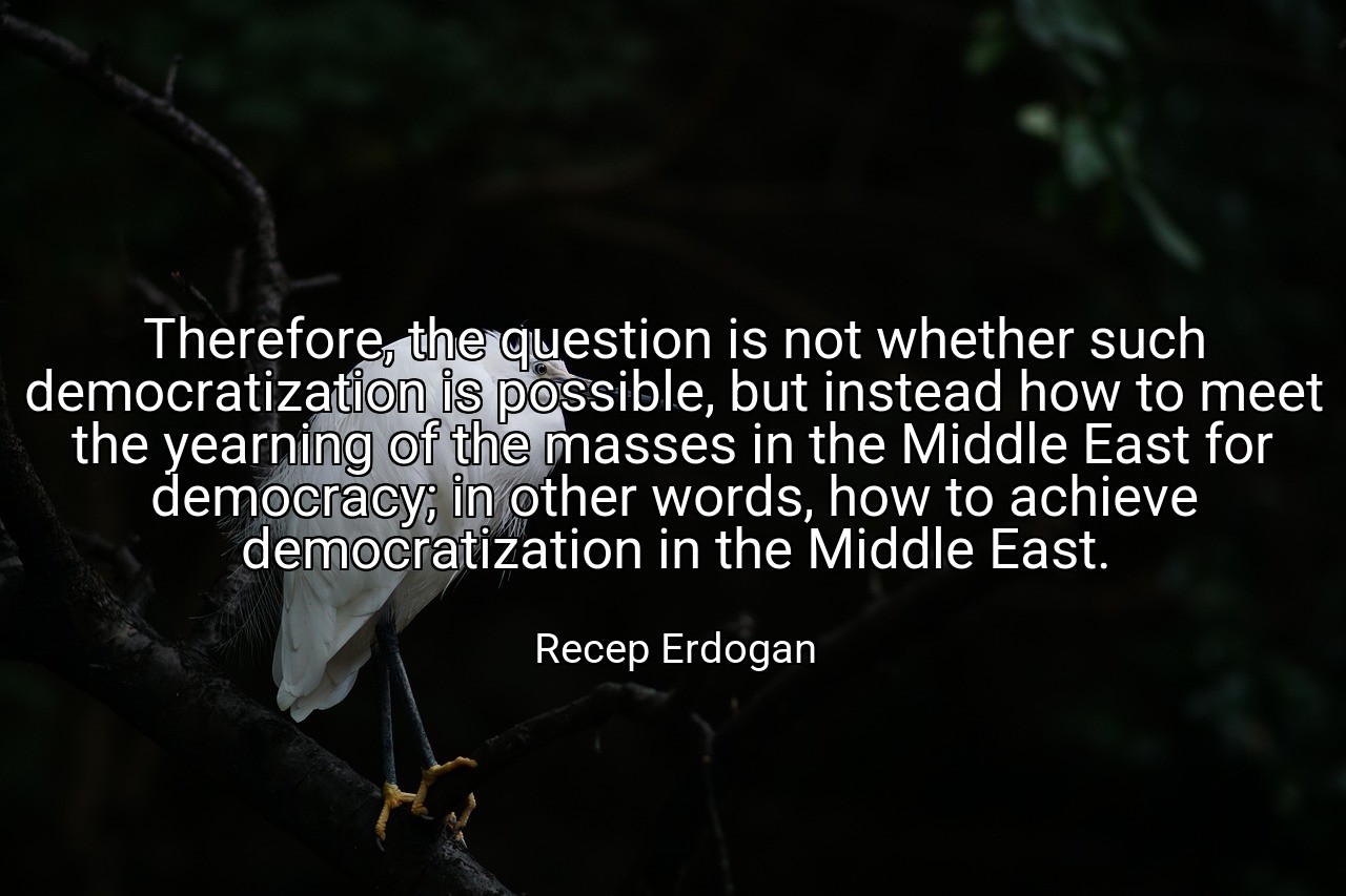 Therefore, the question is not whether such democratization is possible, but instead how to meet the yearning of the masses in the Middle East for democracy; in other words, how to achieve democratization in the Middle East. - Recep Erdogan