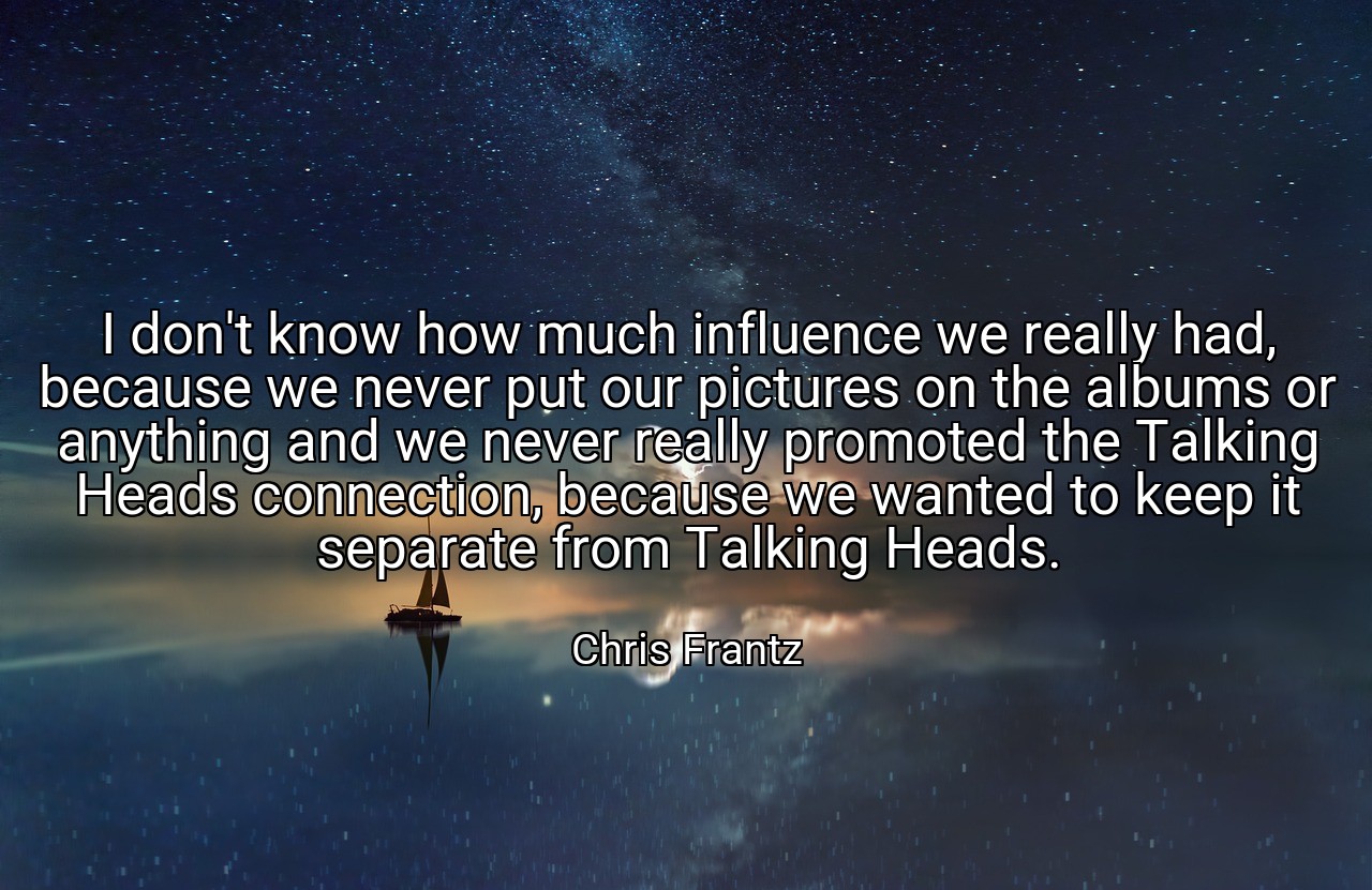 I don't know how much influence we really had, because we never put our pictures on the albums or anything and we never really promoted the Talking Heads connection, because we wanted to keep it separate from Talking Heads. - Chris Frantz