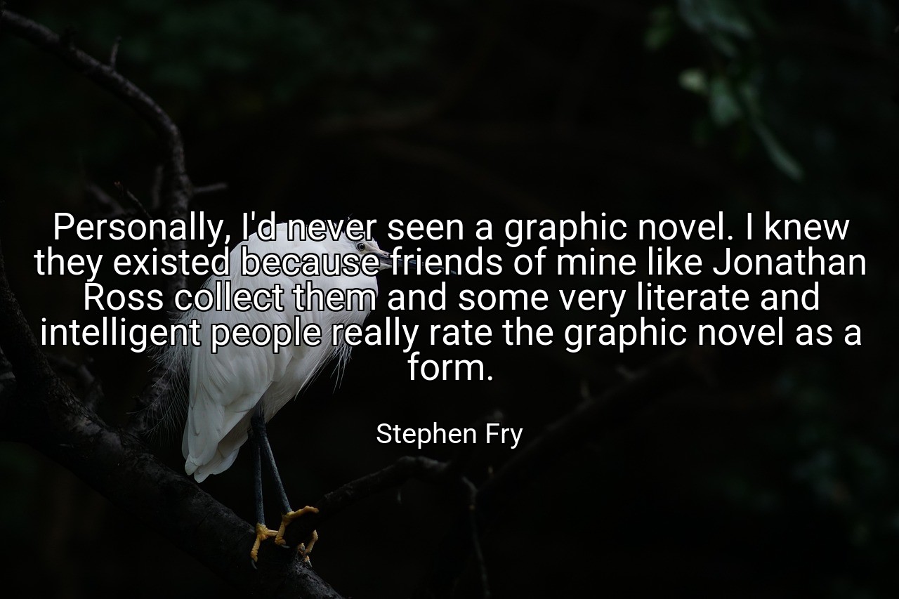 Personally, I'd never seen a graphic novel. I knew they existed because friends of mine like Jonathan Ross collect them and some very literate and intelligent people really rate the graphic novel as a form. - Stephen Fry