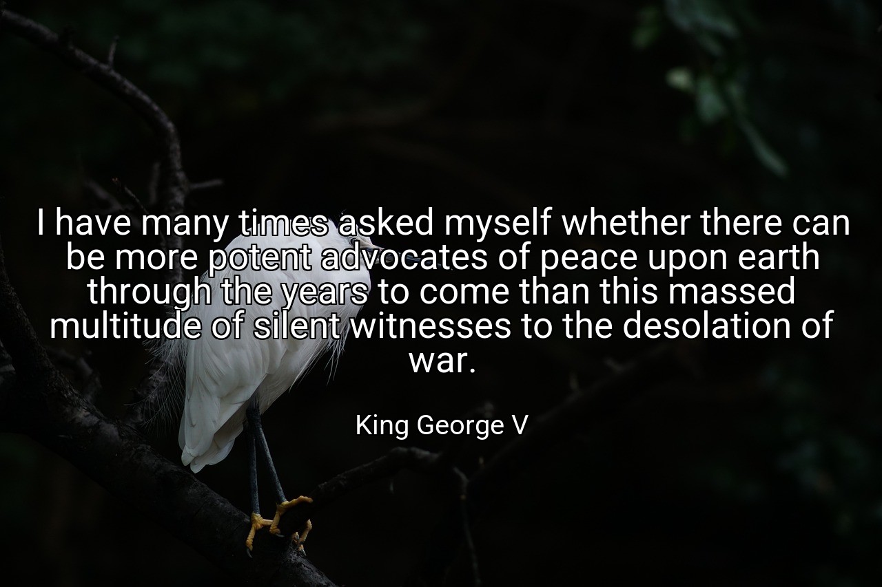 I have many times asked myself whether there can be more potent advocates of peace upon earth through the years to come than this massed multitude of silent witnesses to the desolation of war. - King George V