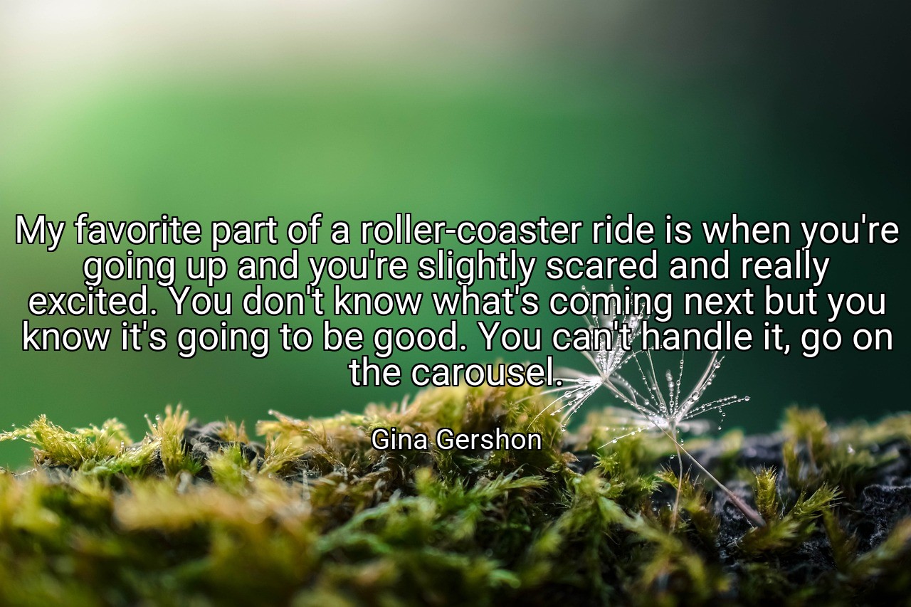 My favorite part of a roller-coaster ride is when you're going up and you're slightly scared and really excited. You don't know what's coming next but you know it's going to be good. You can't handle it, go on the carousel. - Gina Gershon