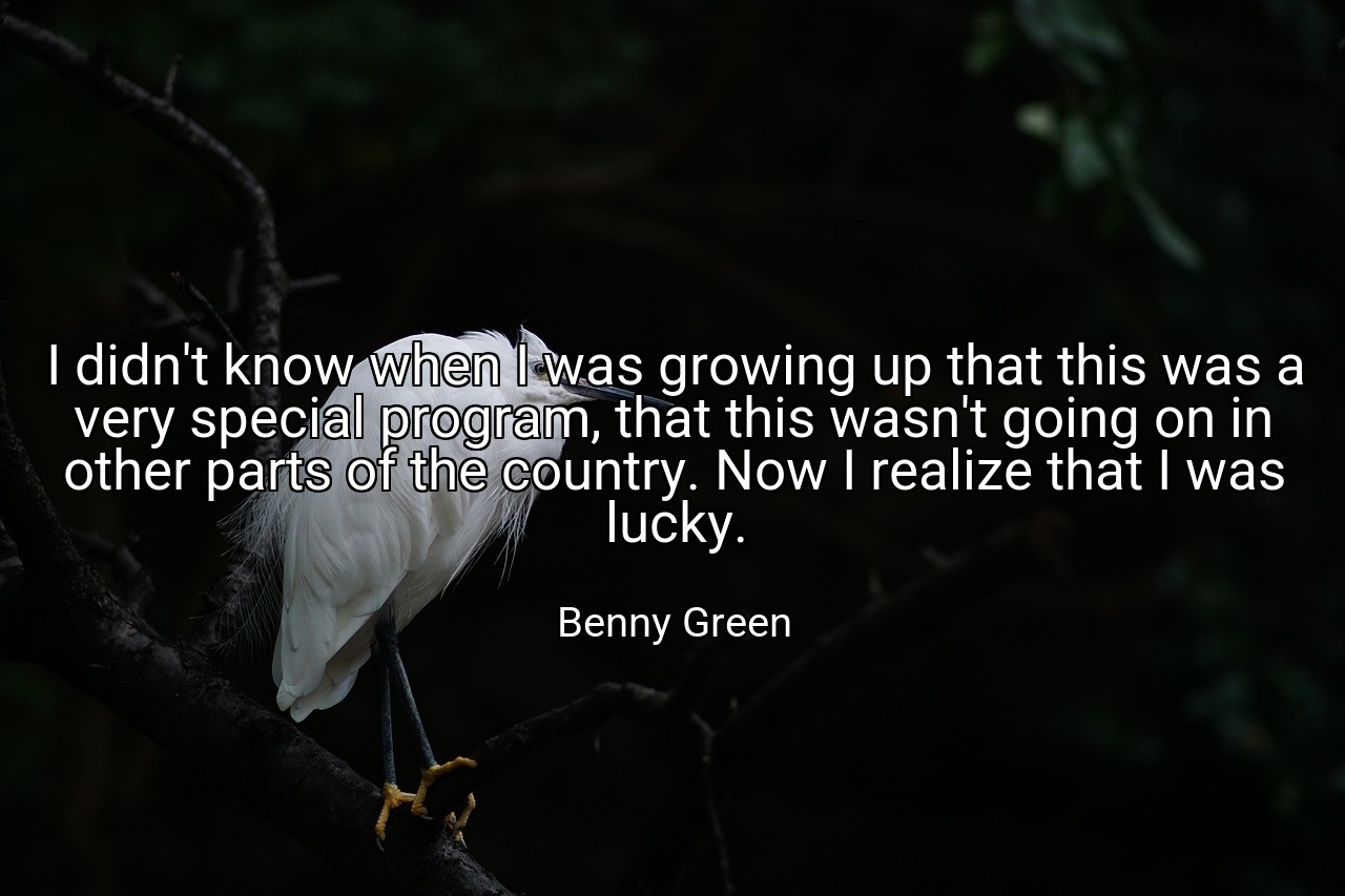 I didn't know when I was growing up that this was a very special program, that this wasn't going on in other parts of the country. Now I realize that I was lucky. - Benny Green