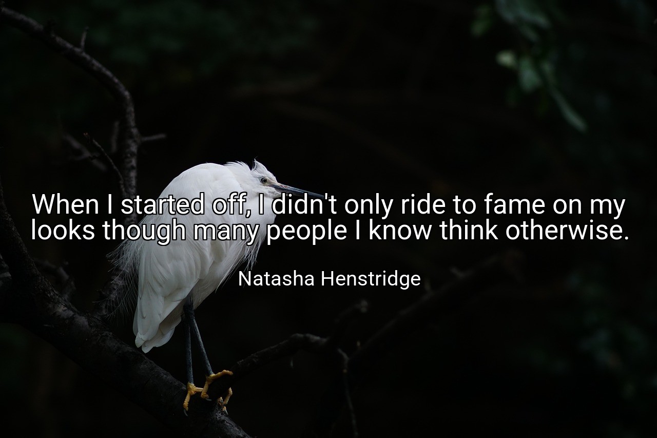 When I started off, I didn't only ride to fame on my looks though many people I know think otherwise. - Natasha Henstridge