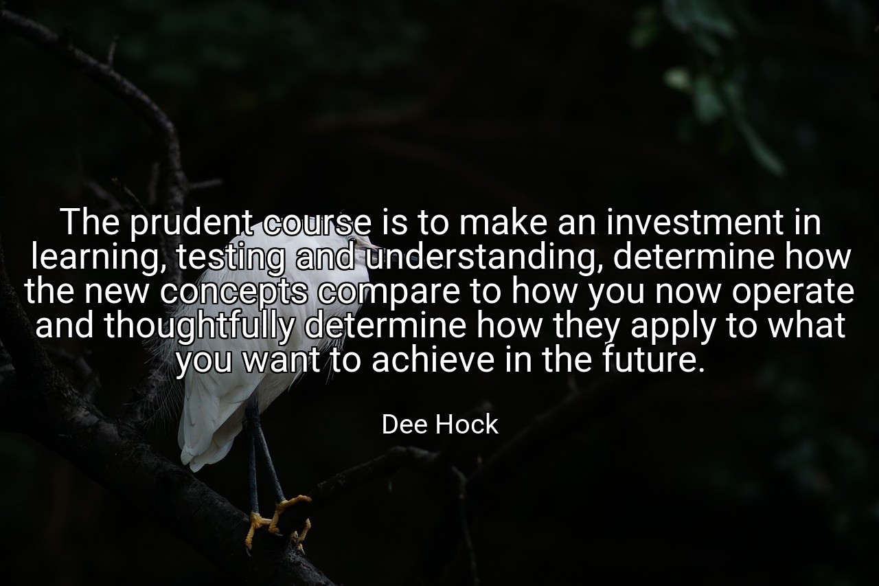 The prudent course is to make an investment in learning, testing and understanding, determine how the new concepts compare to how you now operate and thoughtfully determine how they apply to what you want to achieve in the future. - Dee Hock
