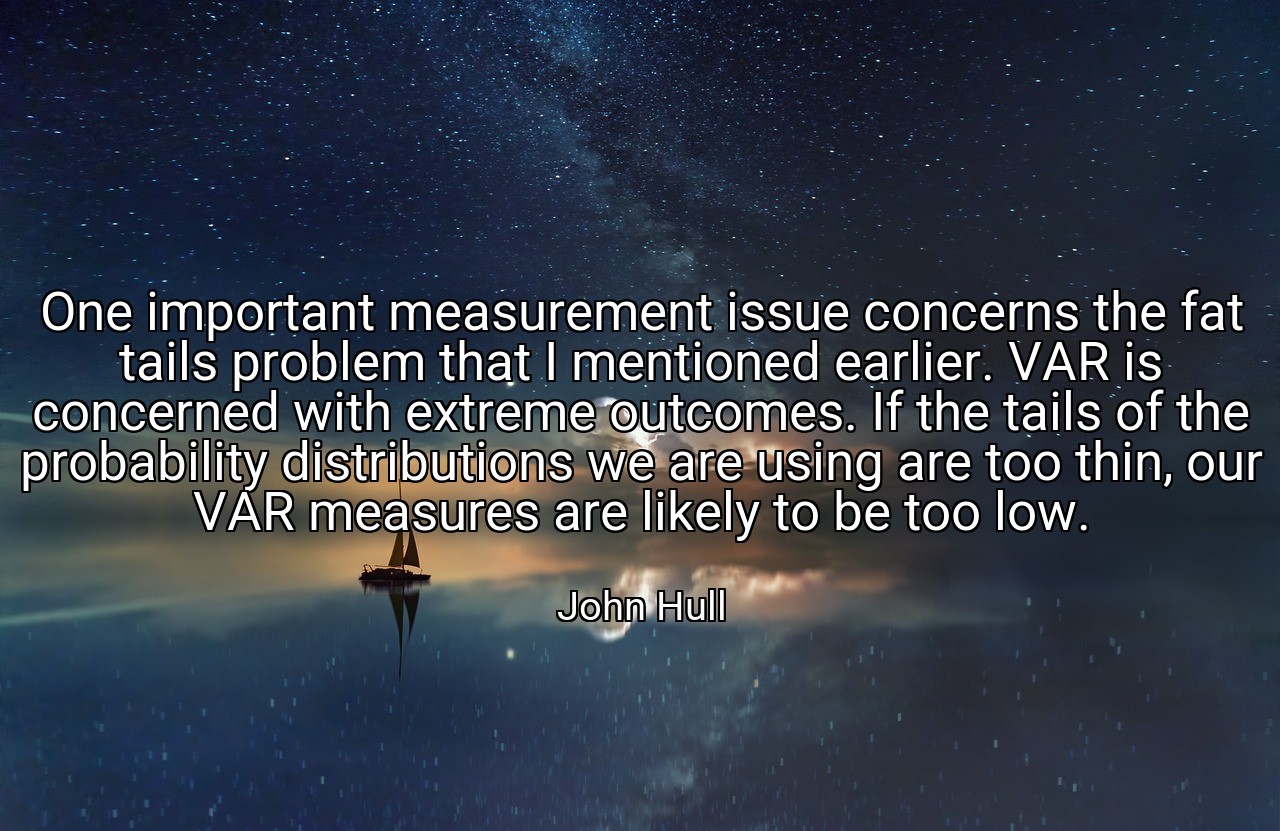 One important measurement issue concerns the fat tails problem that I mentioned earlier. VAR is concerned with extreme outcomes. If the tails of the probability distributions we are using are too thin, our VAR measures are likely to be too low. - John Hull