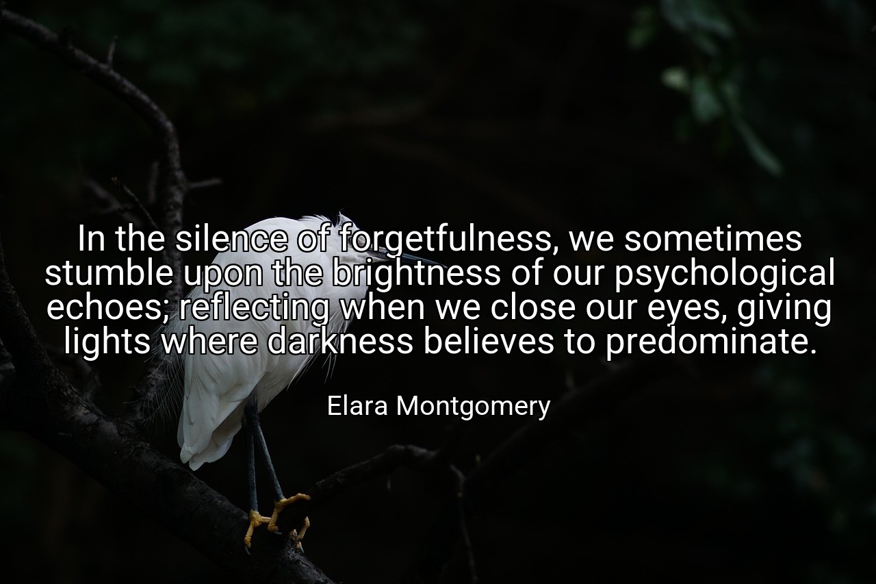 In the silence of forgetfulness, we sometimes stumble upon the brightness of our psychological echoes; reflecting when we close our eyes, giving lights where darkness believes to predominate. - Elara Montgomery