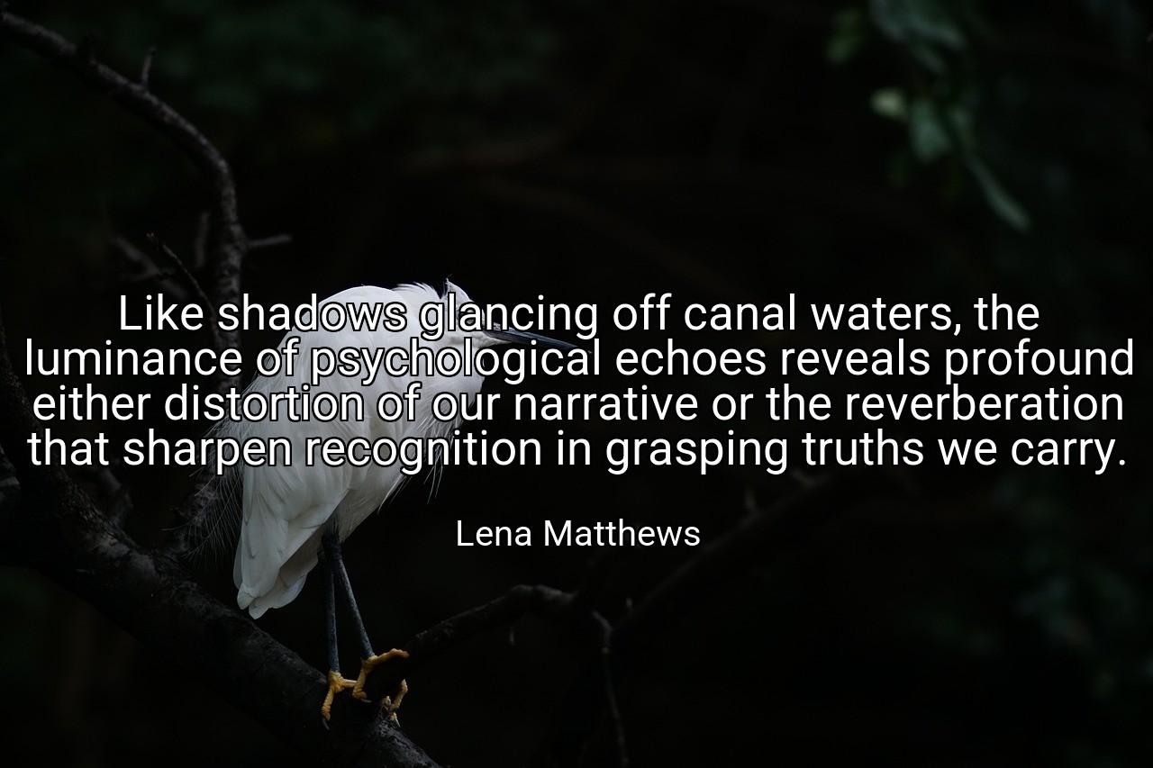 Like shadows glancing off canal waters, the luminance of psychological echoes reveals profound either distortion of our narrative or the reverberation that sharpen recognition in grasping truths we carry. - Lena Matthews