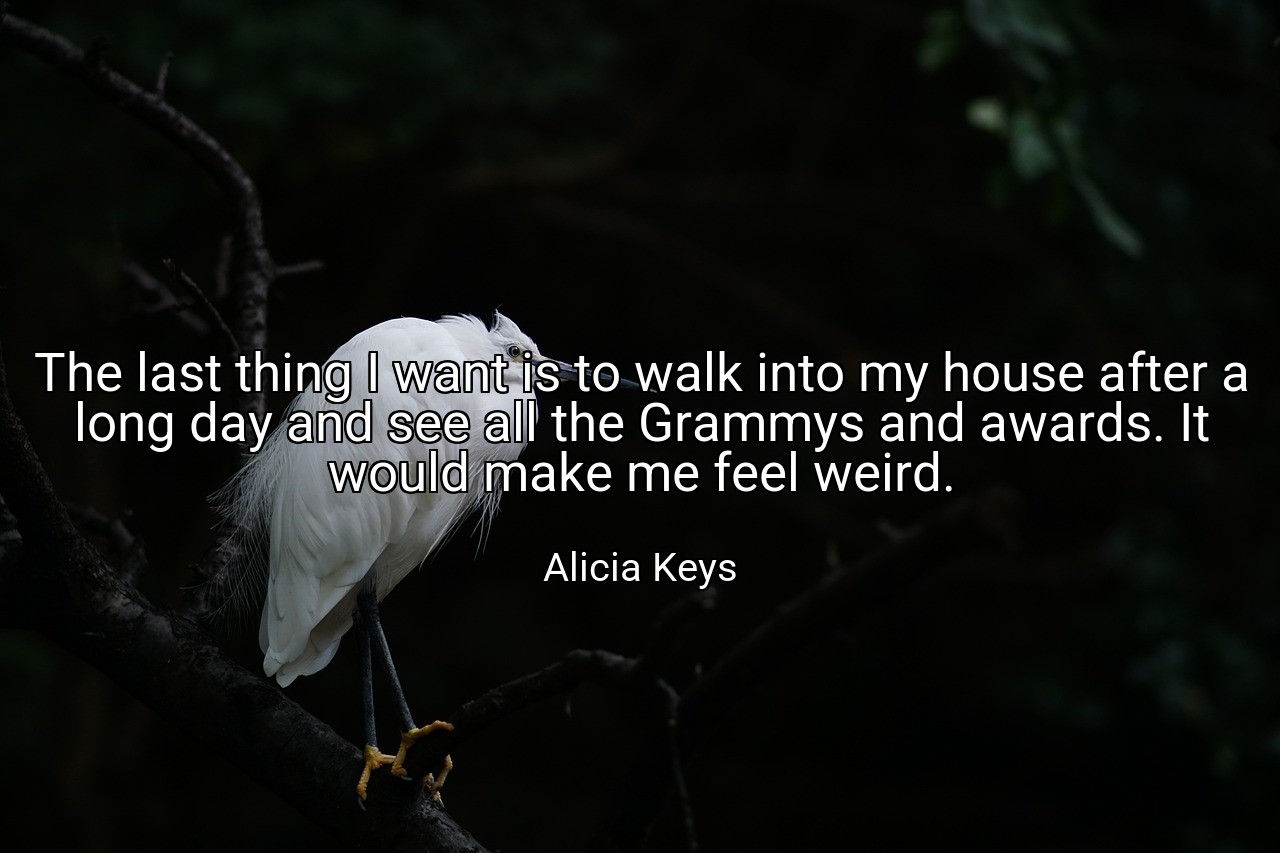 The last thing I want is to walk into my house after a long day and see all the Grammys and awards. It would make me feel weird. - Alicia Keys
