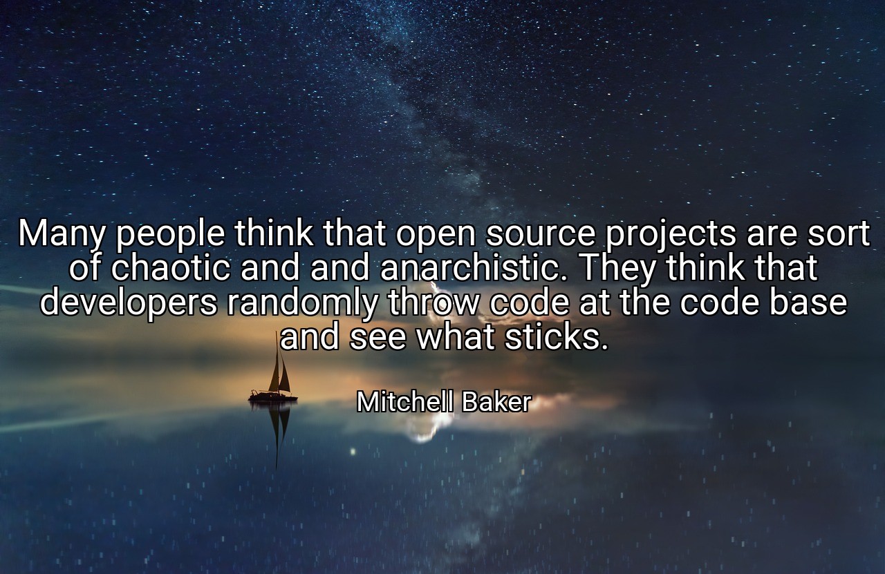 Many people think that open source projects are sort of chaotic and and anarchistic. They think that developers randomly throw code at the code base and see what sticks. - Mitchell Baker
