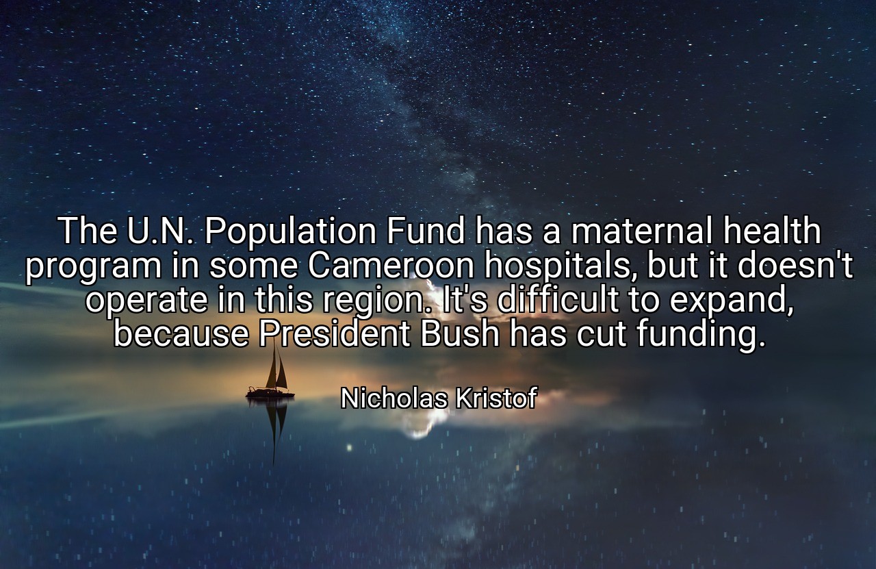 The U.N. Population Fund has a maternal health program in some Cameroon hospitals, but it doesn't operate in this region. It's difficult to expand, because President Bush has cut funding. - Nicholas Kristof