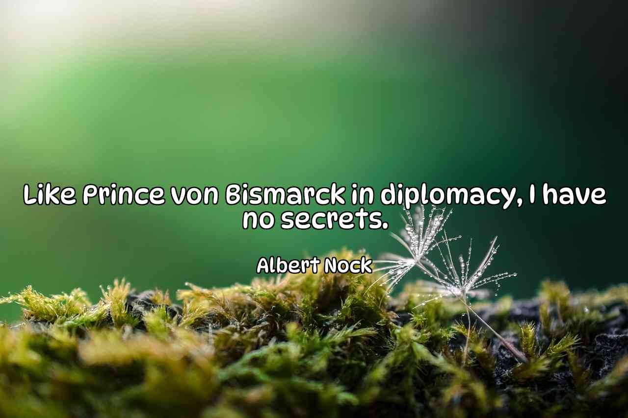 Like Prince von Bismarck in diplomacy, I have no secrets. - Albert Nock