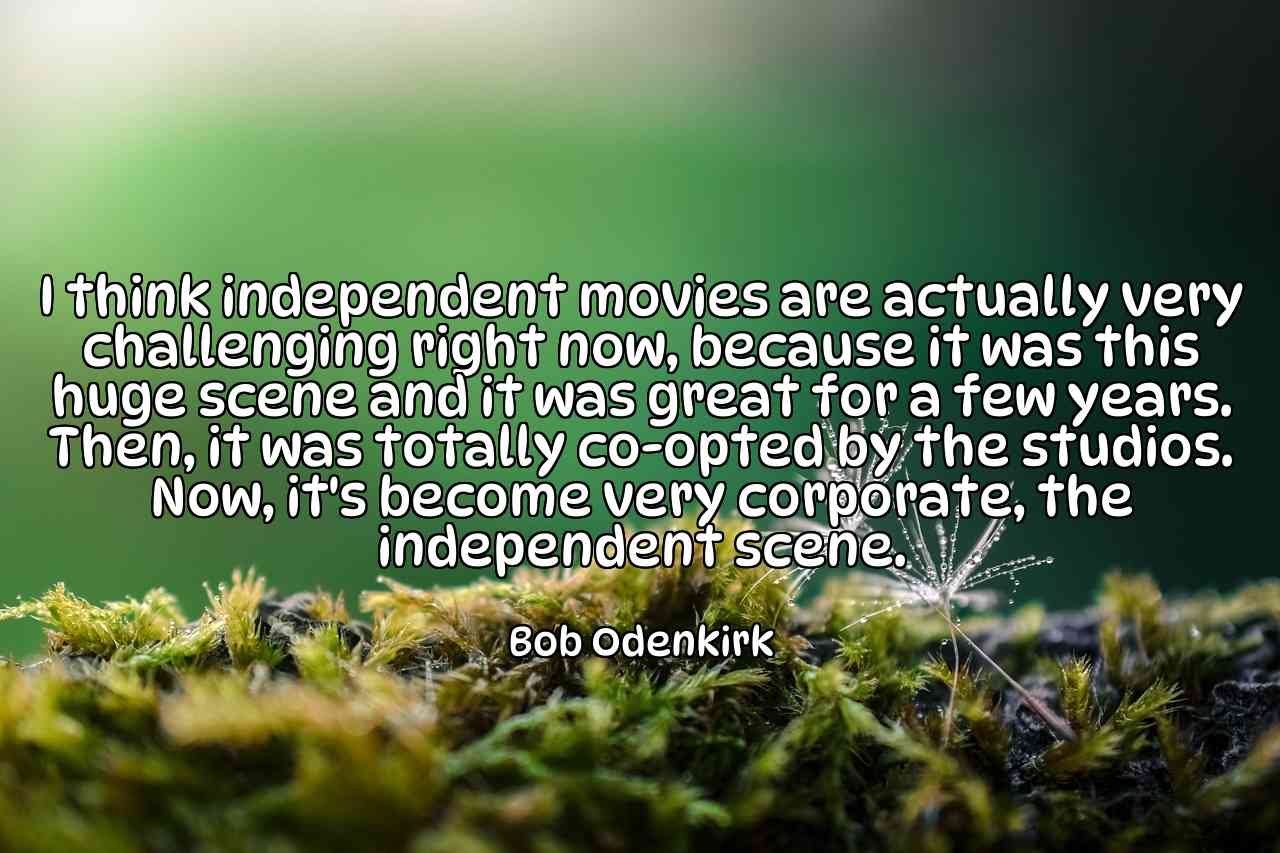 I think independent movies are actually very challenging right now, because it was this huge scene and it was great for a few years. Then, it was totally co-opted by the studios. Now, it's become very corporate, the independent scene. - Bob Odenkirk