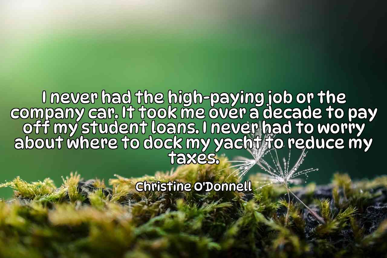 I never had the high-paying job or the company car. It took me over a decade to pay off my student loans. I never had to worry about where to dock my yacht to reduce my taxes. - Christine O'Donnell