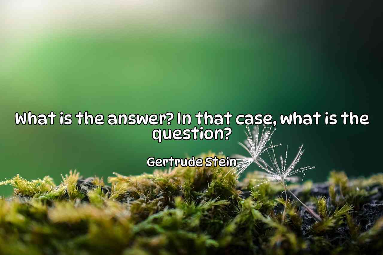 What is the answer? In that case, what is the question? - Gertrude Stein