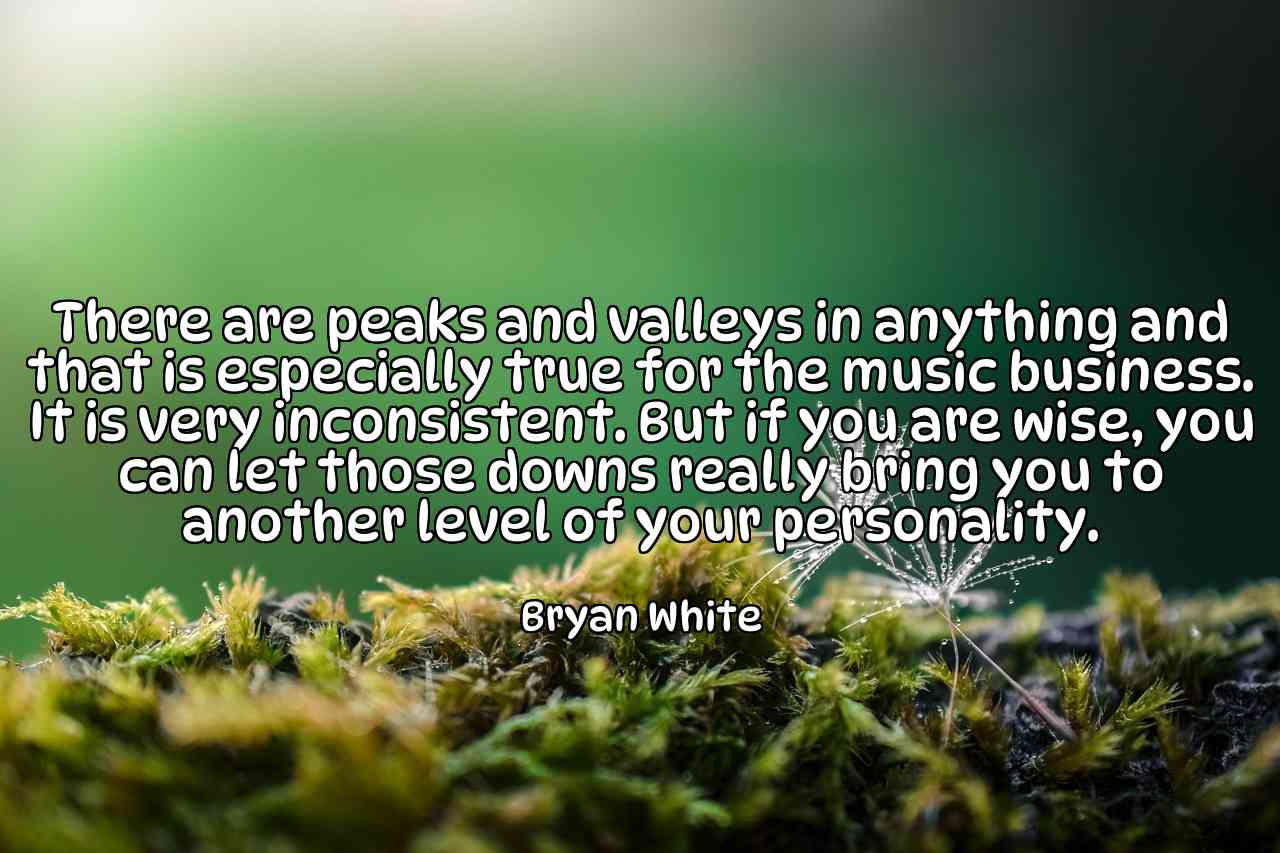 There are peaks and valleys in anything and that is especially true for the music business. It is very inconsistent. But if you are wise, you can let those downs really bring you to another level of your personality. - Bryan White