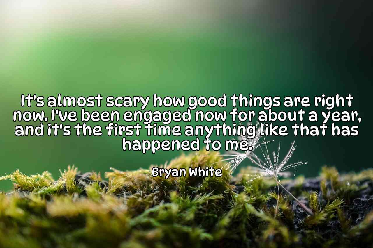 It's almost scary how good things are right now. I've been engaged now for about a year, and it's the first time anything like that has happened to me. - Bryan White