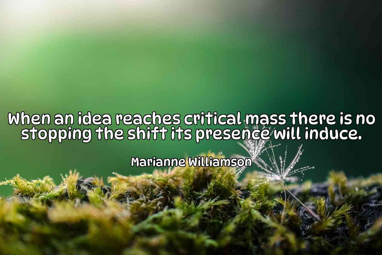 When an idea reaches critical mass there is no stopping the shift its presence will induce. - Marianne Williamson