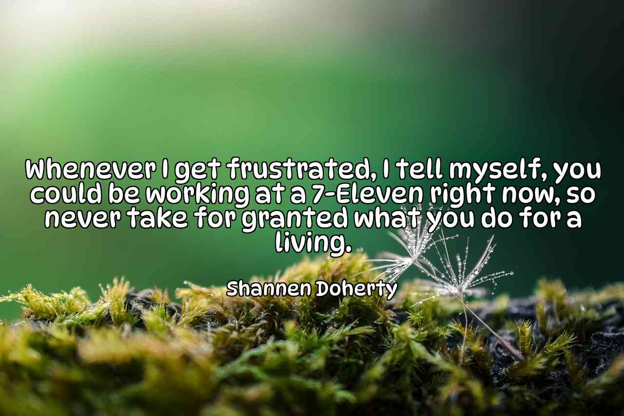 Whenever I get frustrated, I tell myself, you could be working at a 7-Eleven right now, so never take for granted what you do for a living. - Shannen Doherty