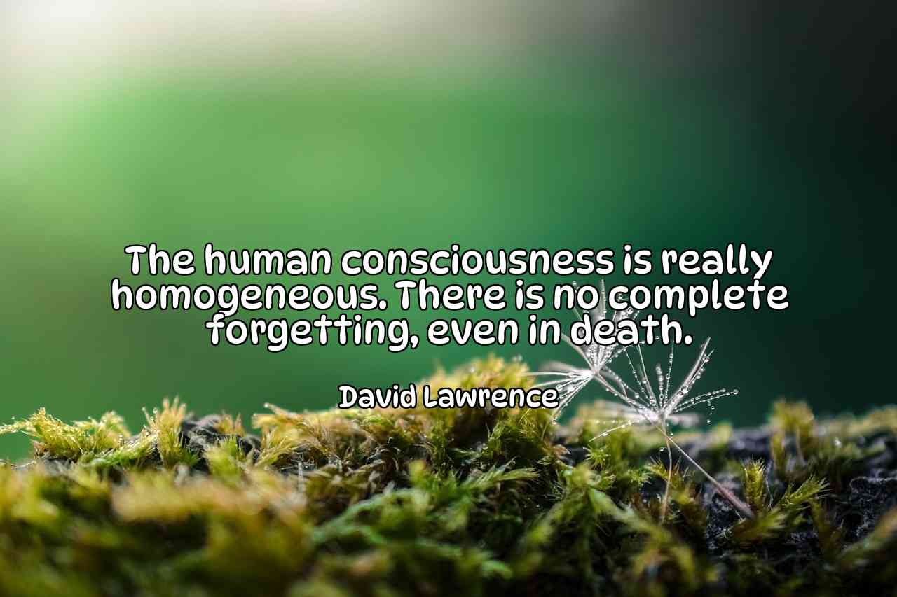 The human consciousness is really homogeneous. There is no complete forgetting, even in death. - David Lawrence