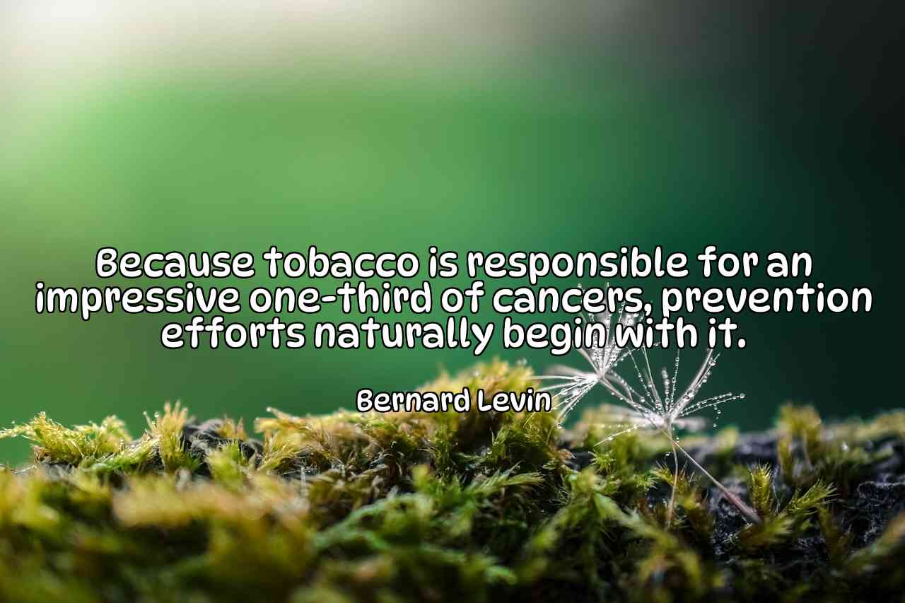 Because tobacco is responsible for an impressive one-third of cancers, prevention efforts naturally begin with it. - Bernard Levin