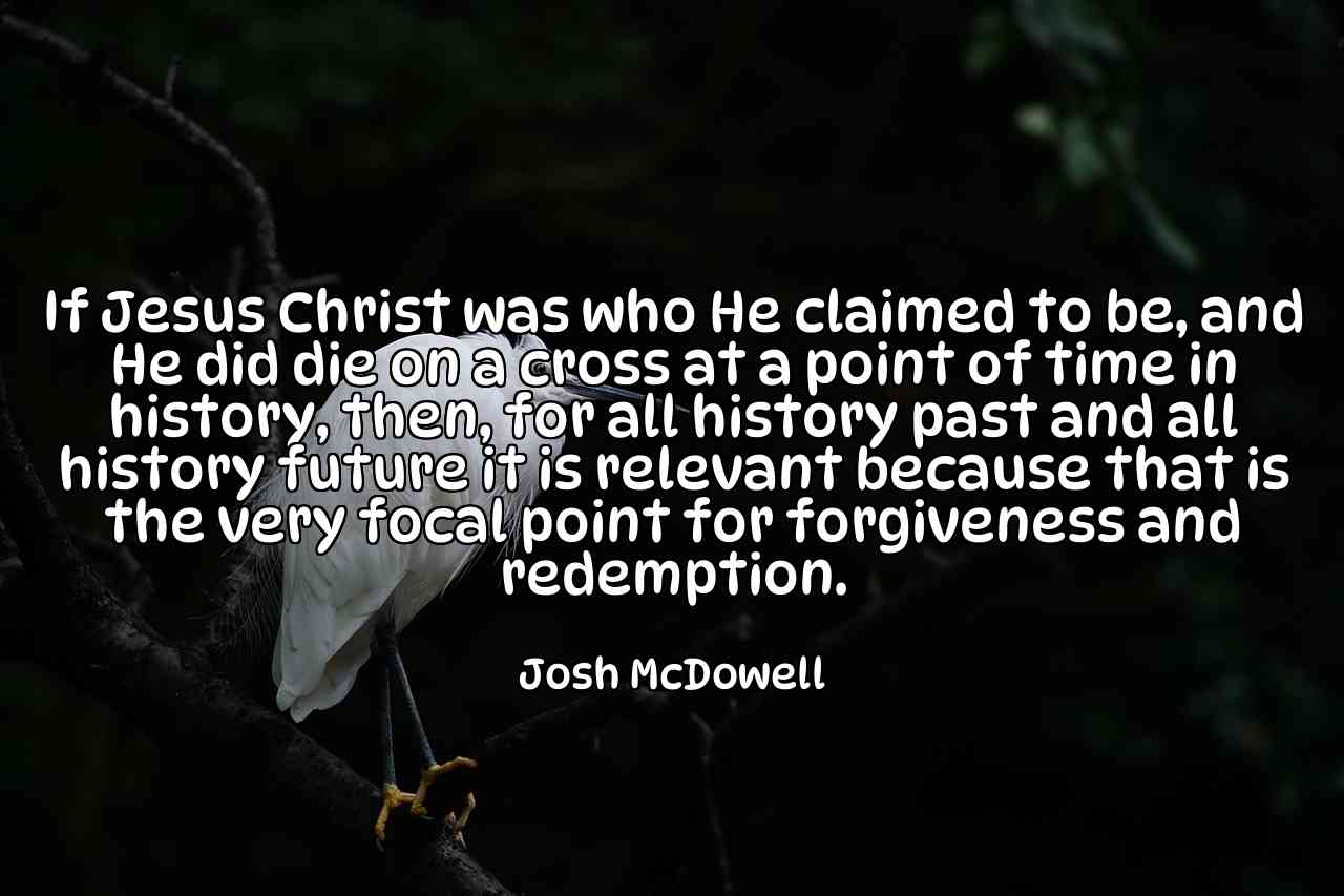 If Jesus Christ was who He claimed to be, and He did die on a cross at a point of time in history, then, for all history past and all history future it is relevant because that is the very focal point for forgiveness and redemption. - Josh McDowell