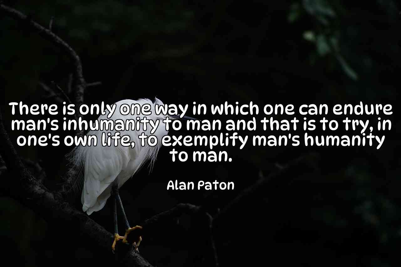 There is only one way in which one can endure man's inhumanity to man and that is to try, in one's own life, to exemplify man's humanity to man. - Alan Paton