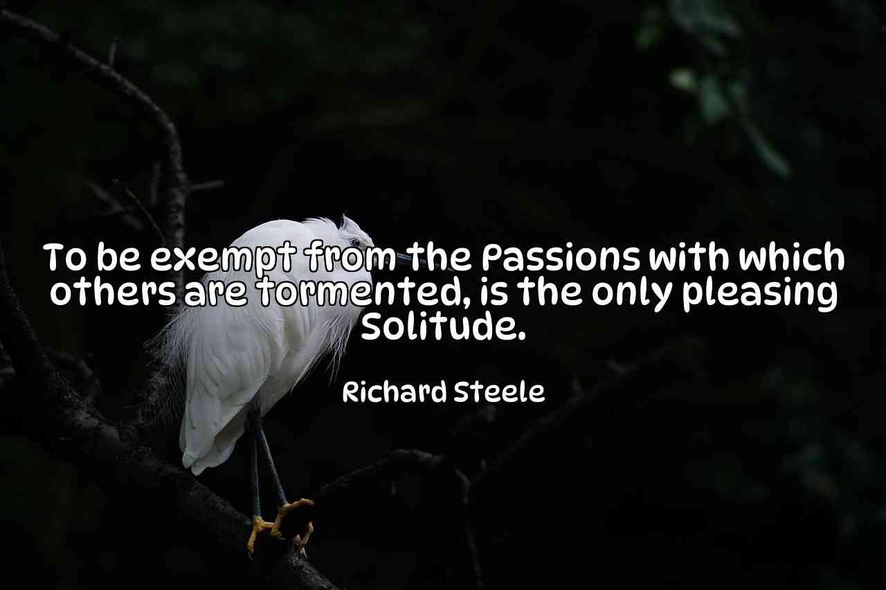 To be exempt from the Passions with which others are tormented, is the only pleasing Solitude. - Richard Steele