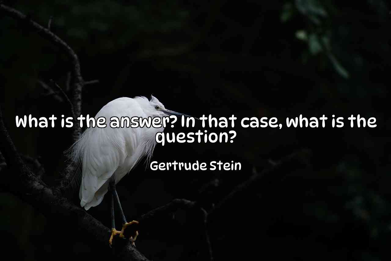 What is the answer? In that case, what is the question? - Gertrude Stein