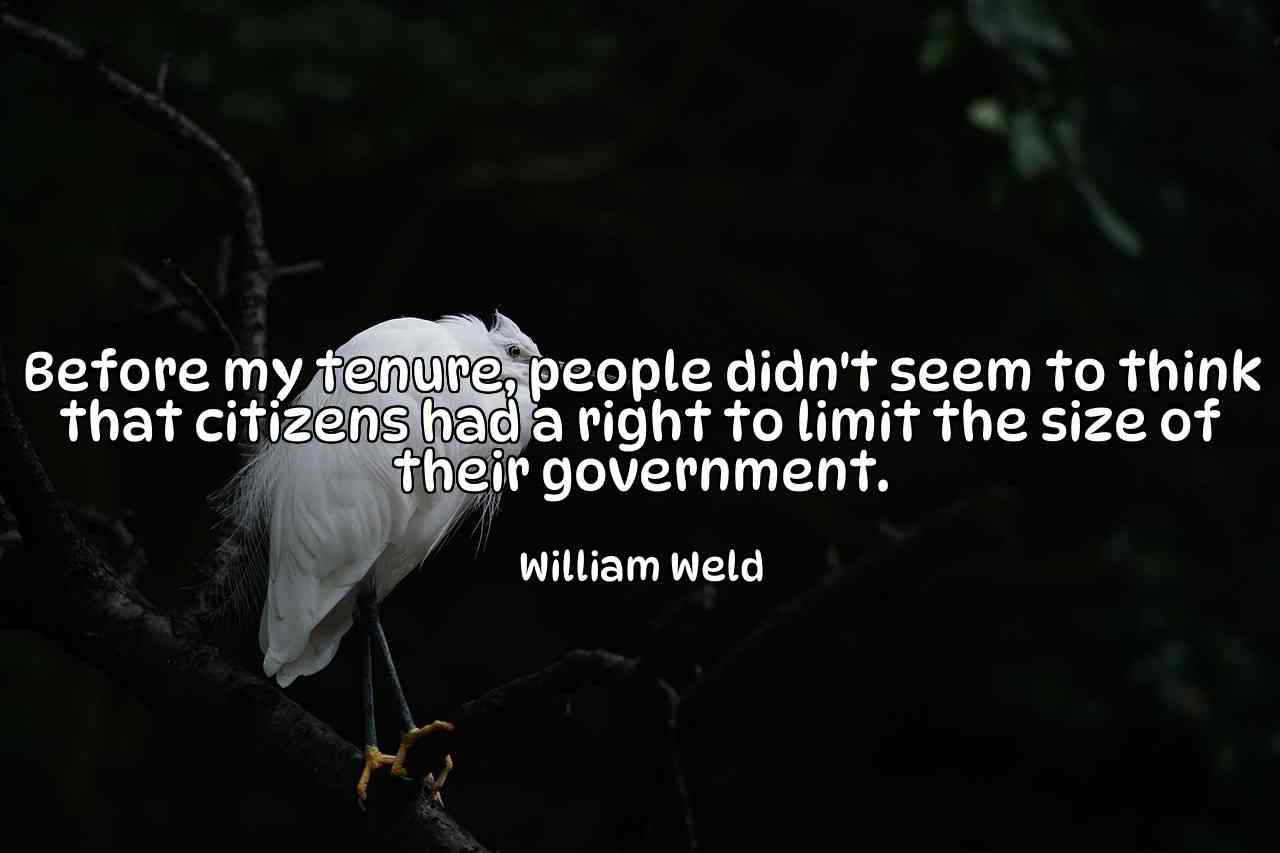 Before my tenure, people didn't seem to think that citizens had a right to limit the size of their government. - William Weld