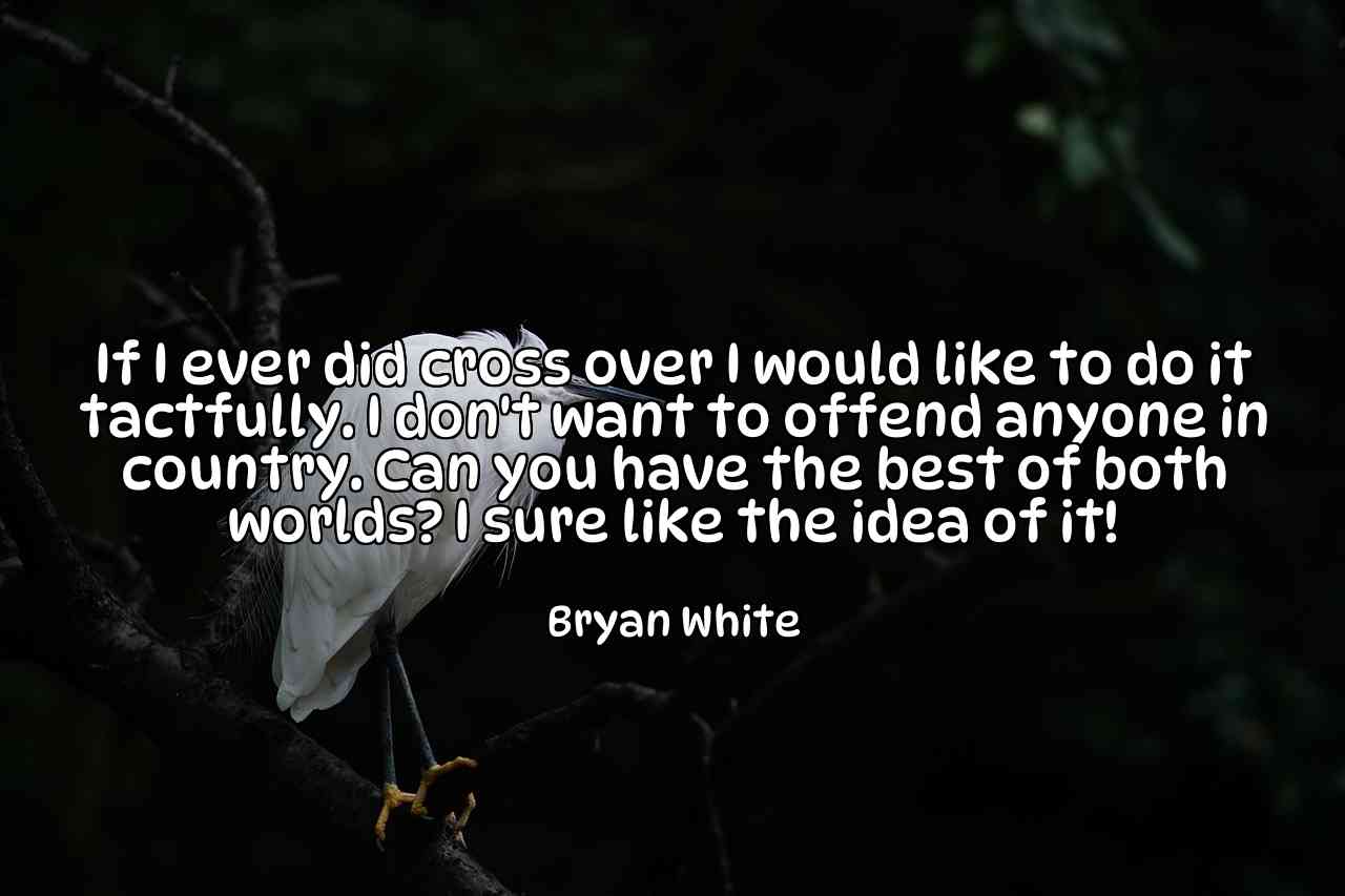 If I ever did cross over I would like to do it tactfully. I don't want to offend anyone in country. Can you have the best of both worlds? I sure like the idea of it! - Bryan White