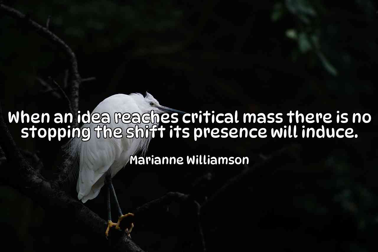 When an idea reaches critical mass there is no stopping the shift its presence will induce. - Marianne Williamson