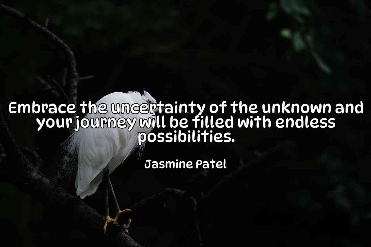 Embrace the uncertainty of the unknown and your journey will be filled with endless possibilities. - Jasmine Patel