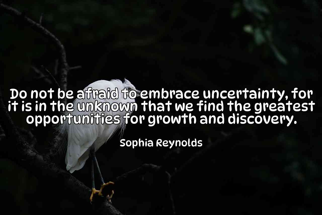 Do not be afraid to embrace uncertainty, for it is in the unknown that we find the greatest opportunities for growth and discovery. - Sophia Reynolds