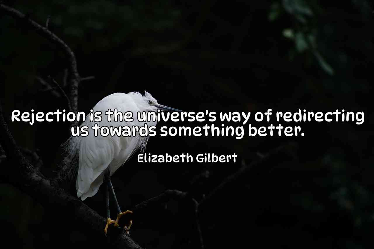 Rejection is the universe's way of redirecting us towards something better. - Elizabeth Gilbert