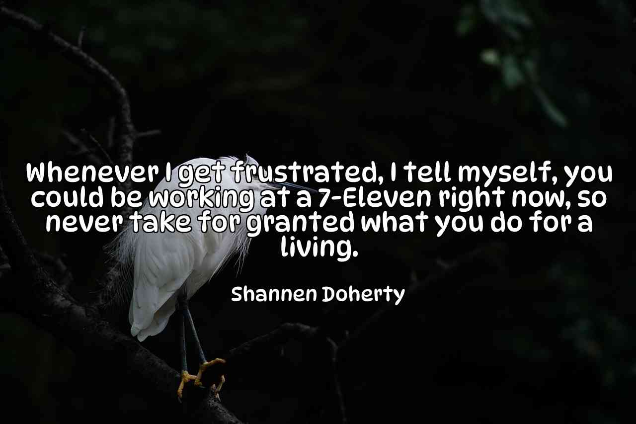 Whenever I get frustrated, I tell myself, you could be working at a 7-Eleven right now, so never take for granted what you do for a living. - Shannen Doherty