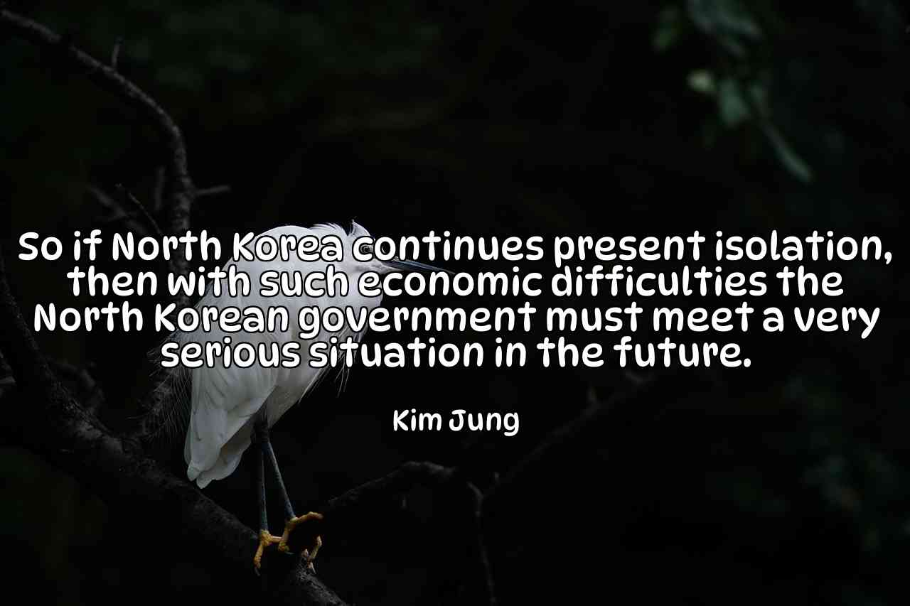 So if North Korea continues present isolation, then with such economic difficulties the North Korean government must meet a very serious situation in the future. - Kim Jung