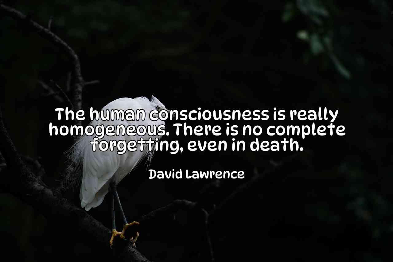 The human consciousness is really homogeneous. There is no complete forgetting, even in death. - David Lawrence