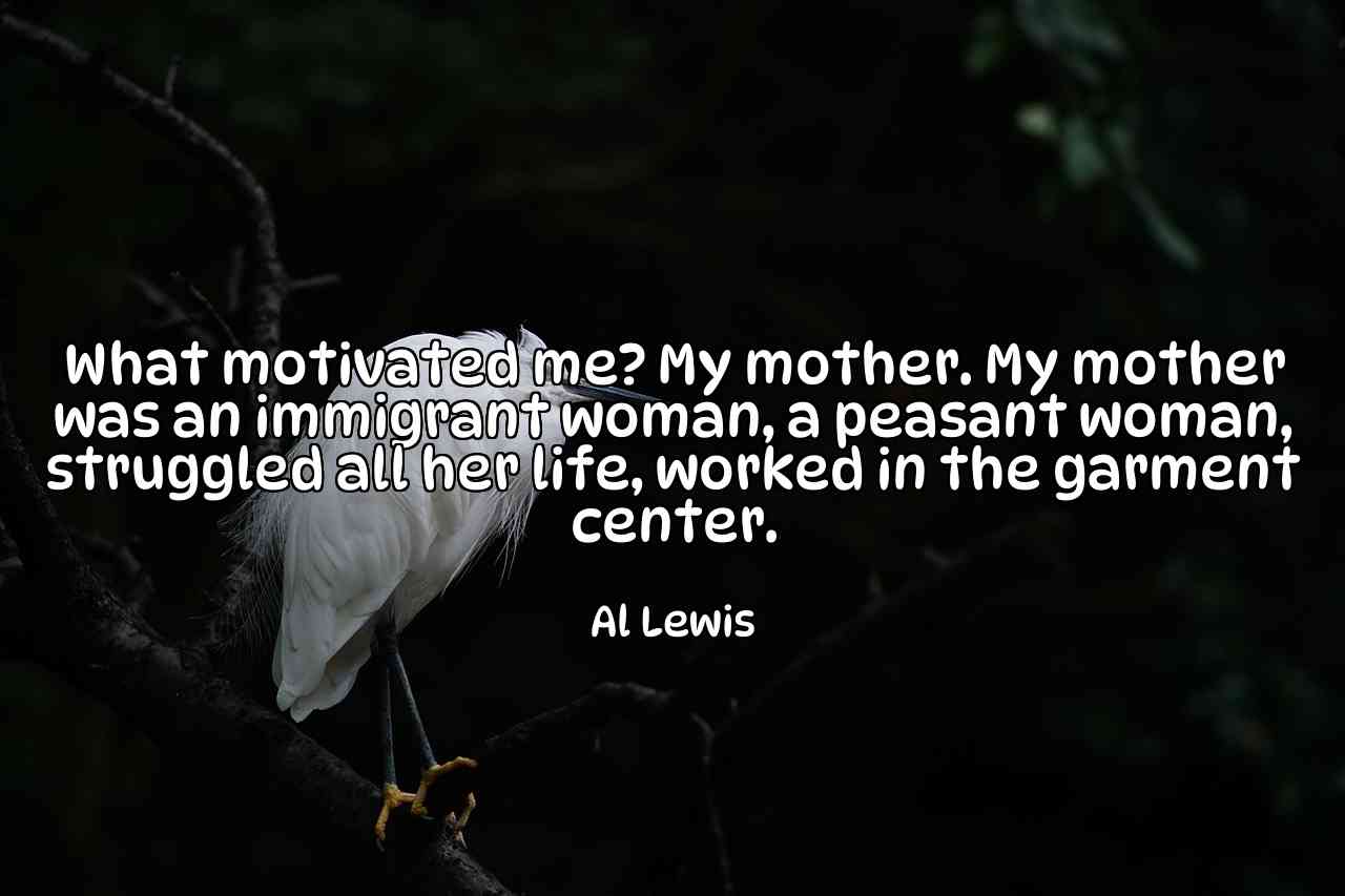 What motivated me? My mother. My mother was an immigrant woman, a peasant woman, struggled all her life, worked in the garment center. - Al Lewis