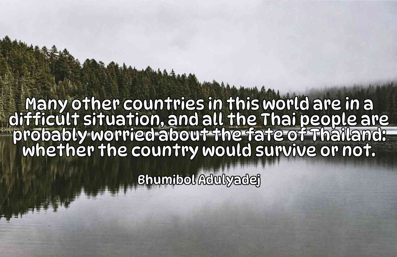 Many other countries in this world are in a difficult situation, and all the Thai people are probably worried about the fate of Thailand: whether the country would survive or not. - Bhumibol Adulyadej