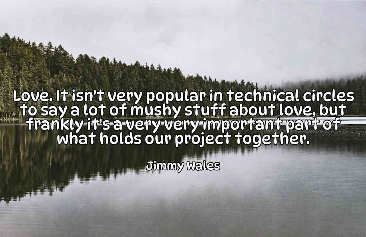 Love. It isn't very popular in technical circles to say a lot of mushy stuff about love, but frankly it's a very very important part of what holds our project together. - Jimmy Wales