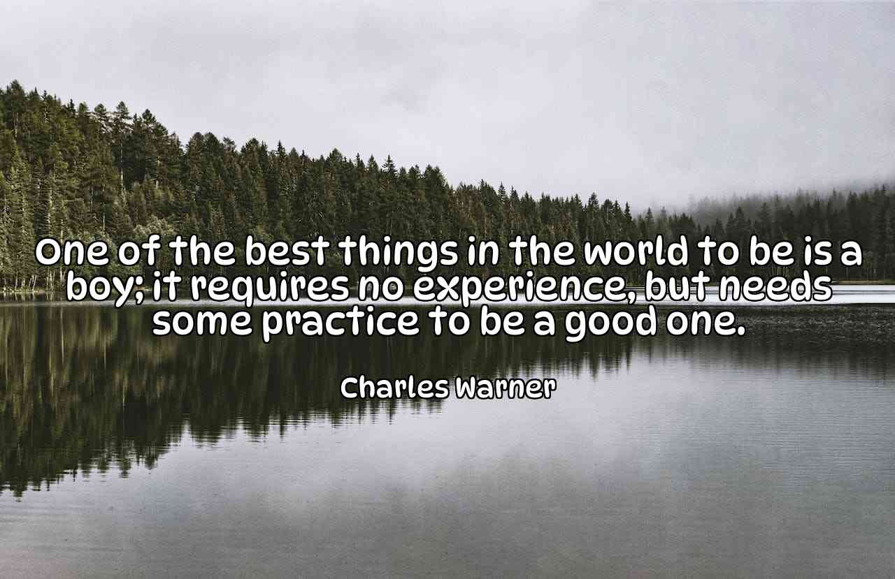 One of the best things in the world to be is a boy; it requires no experience, but needs some practice to be a good one. - Charles Warner