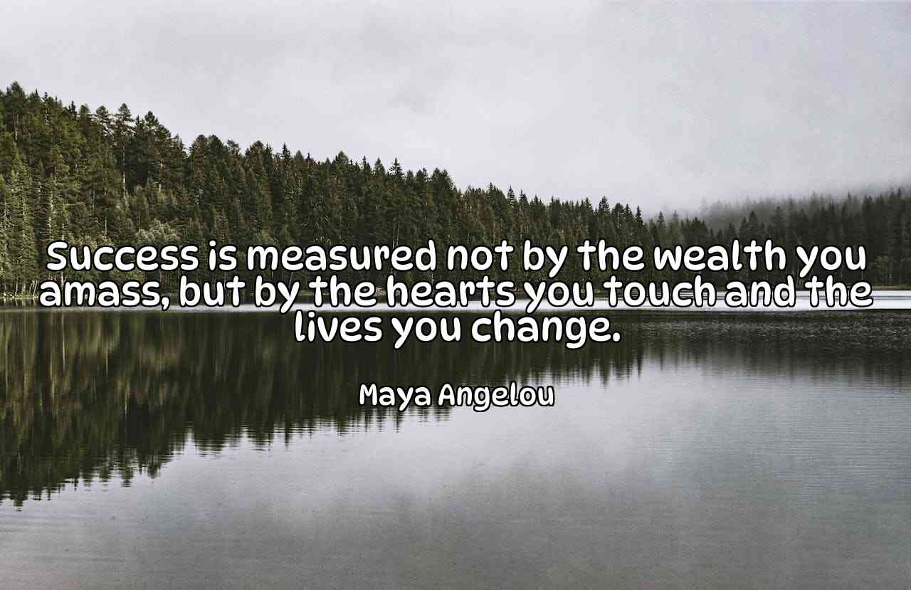 Success is measured not by the wealth you amass, but by the hearts you touch and the lives you change. - Maya Angelou