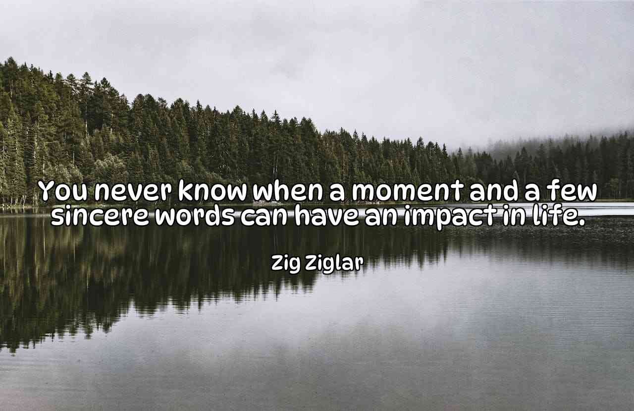 You never know when a moment and a few sincere words can have an impact in life. - Zig Ziglar