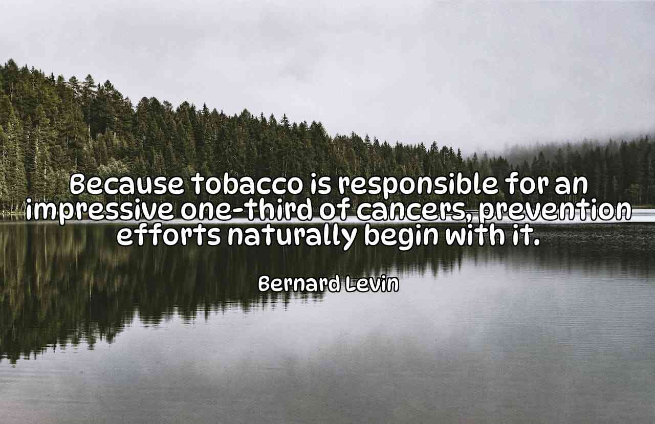 Because tobacco is responsible for an impressive one-third of cancers, prevention efforts naturally begin with it. - Bernard Levin