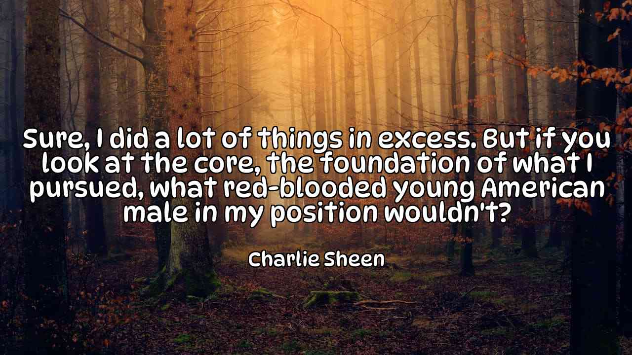 Sure, I did a lot of things in excess. But if you look at the core, the foundation of what I pursued, what red-blooded young American male in my position wouldn't? - Charlie Sheen