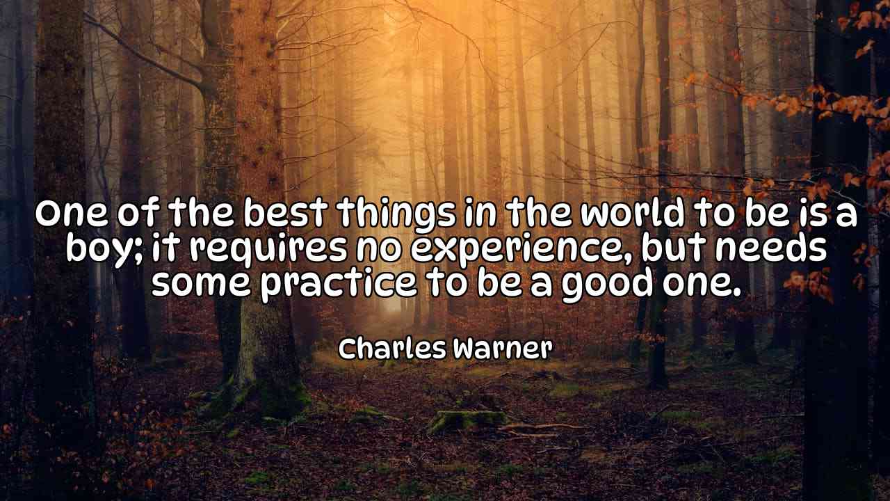 One of the best things in the world to be is a boy; it requires no experience, but needs some practice to be a good one. - Charles Warner