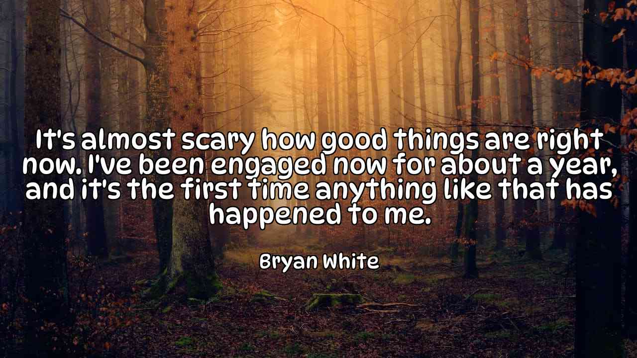 It's almost scary how good things are right now. I've been engaged now for about a year, and it's the first time anything like that has happened to me. - Bryan White