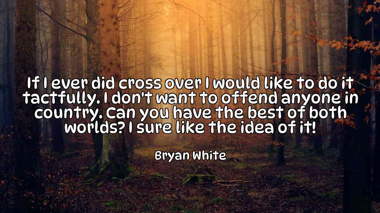 If I ever did cross over I would like to do it tactfully. I don't want to offend anyone in country. Can you have the best of both worlds? I sure like the idea of it! - Bryan White